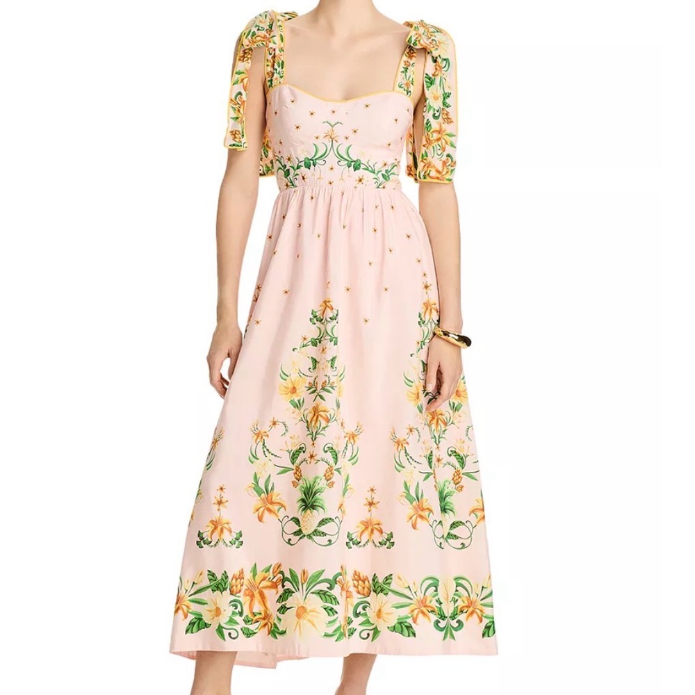 Farm Rio Botanical Beauty Pink Midi Dress size XS